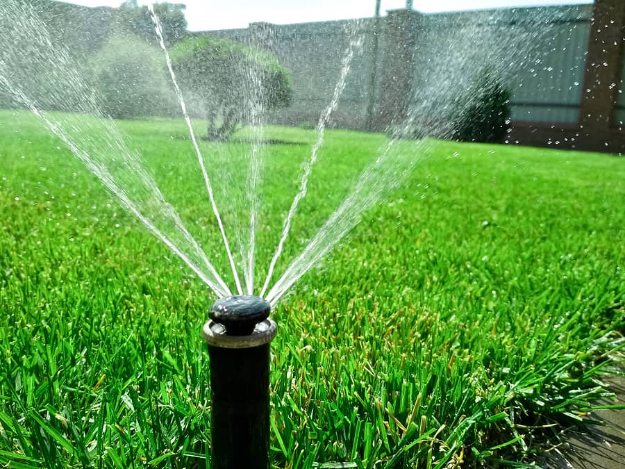 Irrigation technician adjusting a sprinkler head for optimal coverage