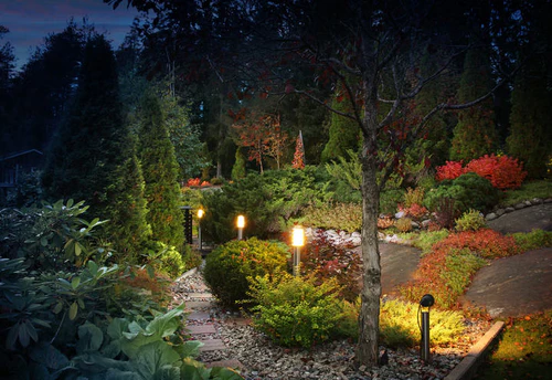 Landscape lighting expert illuminating garden in Church Creek, MD home