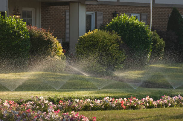 Irrigation specialist adjusting sprinkler head for proper coverage