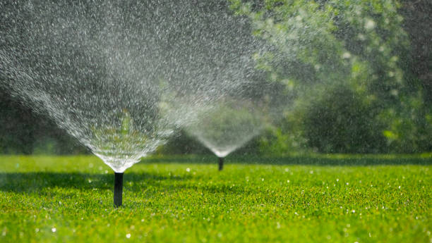 Lawn irrigation technician repairing faulty sprinkler controller